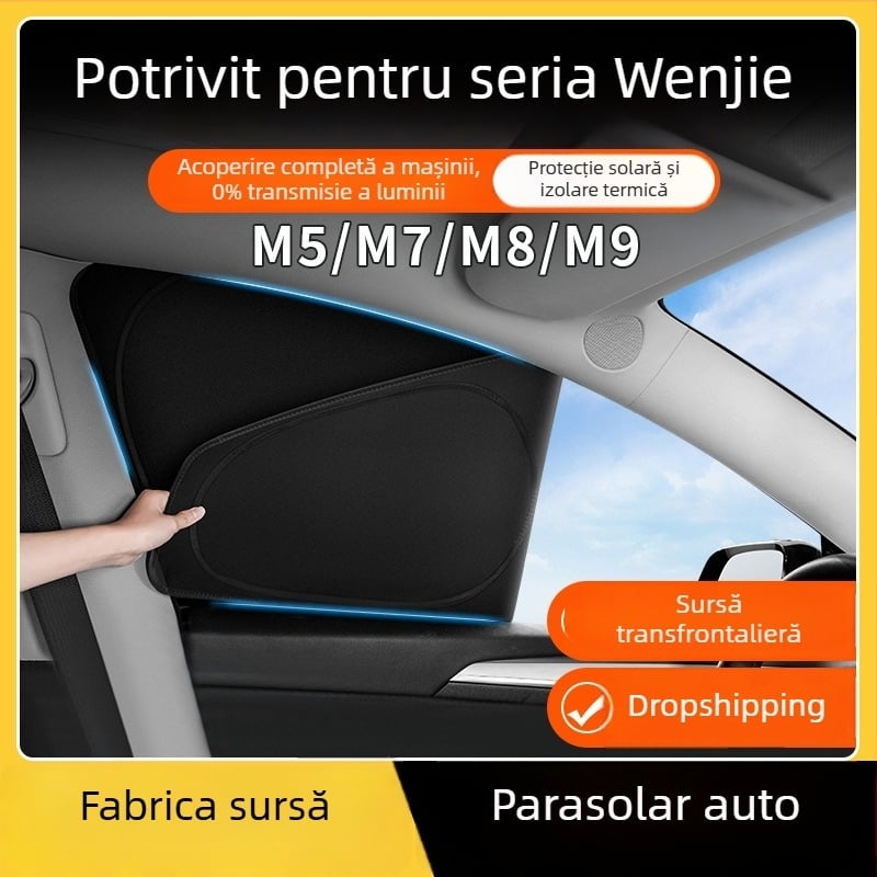 Compatibil cu Wenjie M5/M7/M8/M9 — Umbrelă pentru geamuri și perdea de intimitate pentru geamuri laterale, protecție solară și izolație termică a întregului vehicul, panou pentru camping