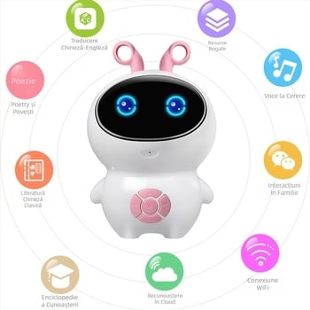 Robot educațional AI cu recunoaștere vocală pentru învățarea timpurie, Wi-Fi, baterie reîncărcabilă, redare MP3, interacțiune emoțională | ABS plastic | pentru copii 4-6 ani