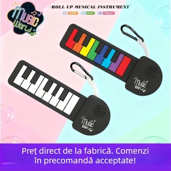 Tastatură electronică cu 12 taste, corp din silicon, polifonie 16, sub 100 tonuri, până la 10 melodii de demonstrație.