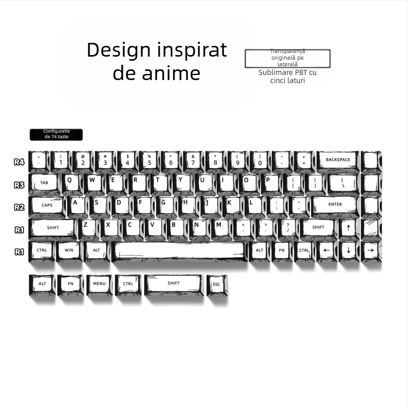 Keycaps personalizate pentru tastatură mecanică — Universal, înălțime originală, design cu cinci fețe, Pbts material, 420 g