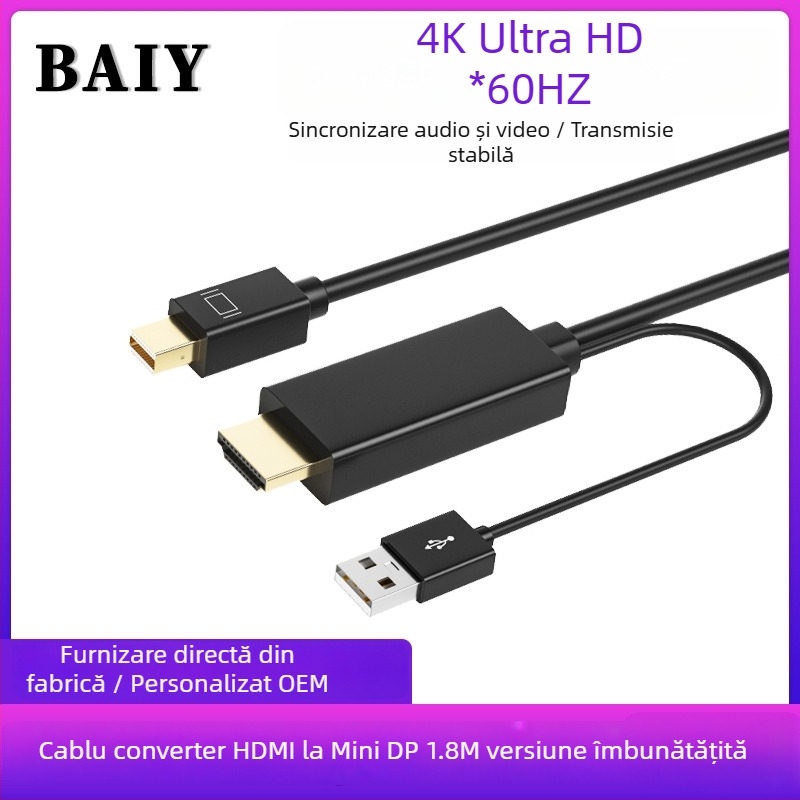 Cablu HDMI către DP și Type-C, cablu patch, nucleu din cupru, model H147, conector cu un cap, viteză transfer date 120
