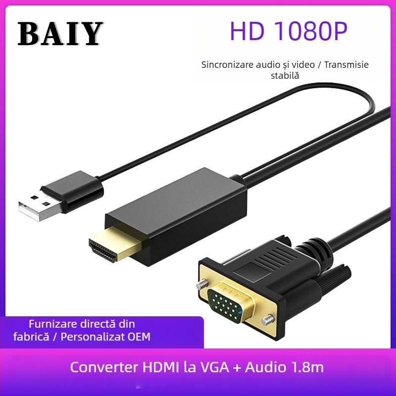 Cablu HDMI către DP și Type-C, cablu patch, nucleu din cupru, model H147, conector cu un cap, viteză transfer date 120