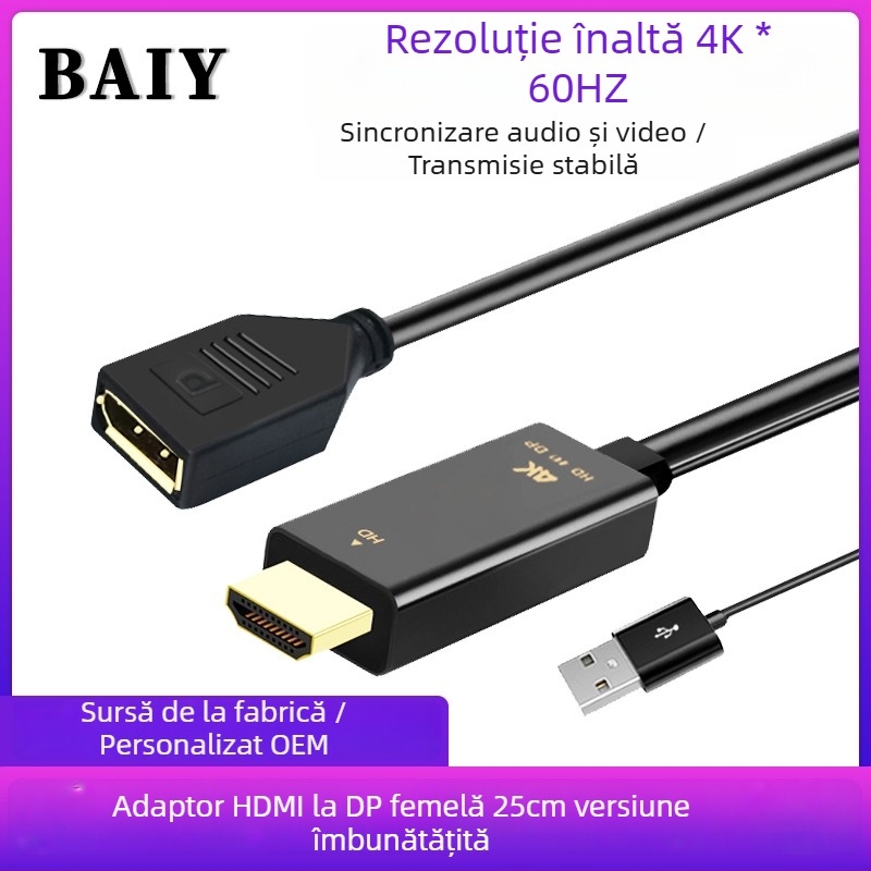 Cablu HDMI către DP și Type-C, cablu patch, nucleu din cupru, model H147, conector cu un cap, viteză transfer date 120
