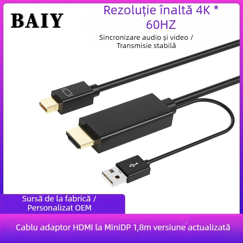 Cablu HDMI către DP și Type-C, cablu patch, nucleu din cupru, model H147, conector cu un cap, viteză transfer date 120