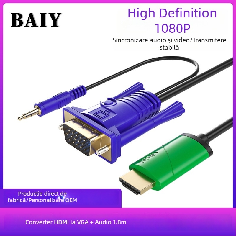 Cablu HDMI către DP și Type-C, cablu patch, nucleu din cupru, model H147, conector cu un cap, viteză transfer date 120