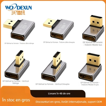 Adaptor DP unghiular 90°, DP la DP, 8K60Hz, nucleu din cupru, un capăt