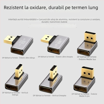 Adaptor DP unghiular 90°, DP la DP, 8K60Hz, nucleu din cupru, un capăt