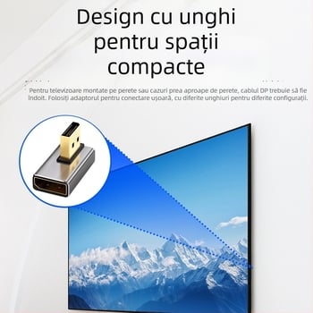 Adaptor DP unghiular 90°, DP la DP, 8K60Hz, nucleu din cupru, un capăt