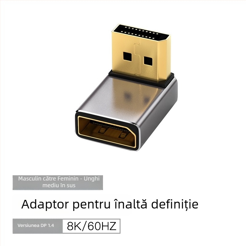 Adaptor DP unghiular 90°, DP la DP, 8K60Hz, nucleu din cupru, un capăt