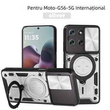 Carcasă de protecție pentru Moto G56 5G cu suport mecanic, PC+TPU, anti-alunecare, atașare magnetică