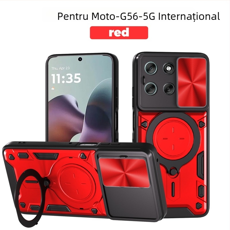 Carcasă de protecție pentru Moto G56 5G cu suport mecanic, PC+TPU, anti-alunecare, atașare magnetică