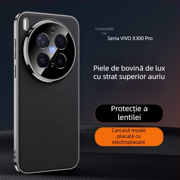 Carcasă de protecție pentru Vivo X300 Pro – piele naturală, anti-cadere, placare electroplatină (Material: piele naturală; Funcție: anti-cadere; Compatibilitate: Vivo X300 Pro; Finisaj: placare electroplatină)