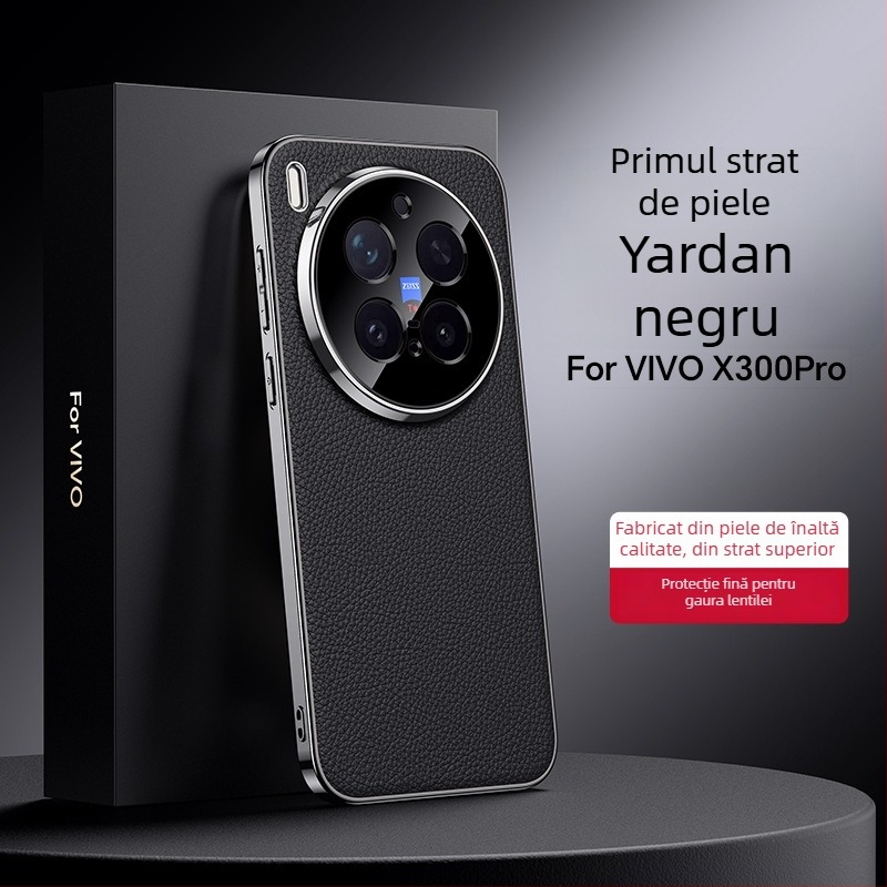 Carcasă de protecție pentru Vivo X300 Pro – piele naturală, anti-cadere, placare electroplatină (Material: piele naturală; Funcție: anti-cadere; Compatibilitate: Vivo X300 Pro; Finisaj: placare electroplatină)