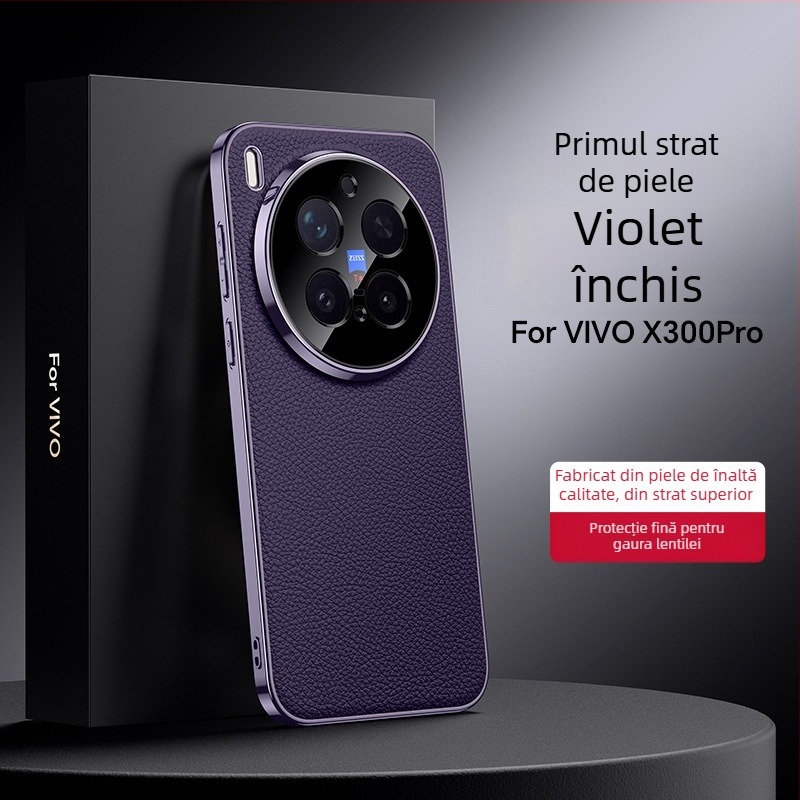 Carcasă de protecție pentru Vivo X300 Pro – piele naturală, anti-cadere, placare electroplatină (Material: piele naturală; Funcție: anti-cadere; Compatibilitate: Vivo X300 Pro; Finisaj: placare electroplatină)