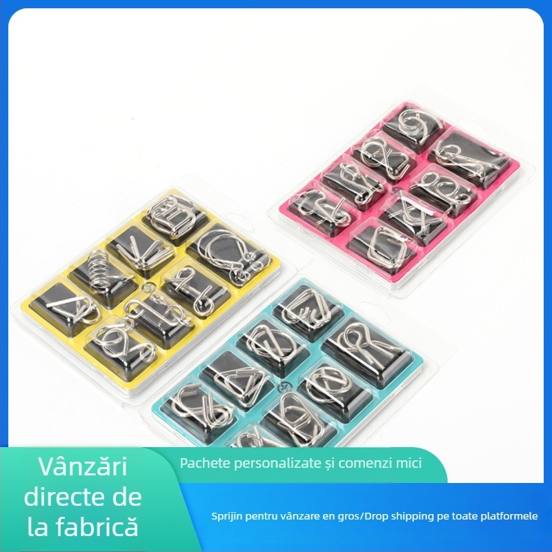Puzzle metal cu nouă verigi – jucărie educativă de deblocare, ambalare în cutie, personalizare logo