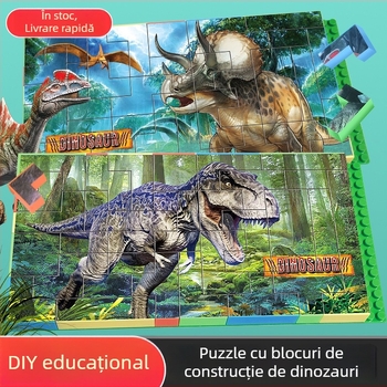 Puzzle 3D din plastic cu blocuri de dinozauri – DIY, pentru copii 7-14 ani