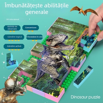 Puzzle 3D din plastic cu blocuri de dinozauri – DIY, pentru copii 7-14 ani