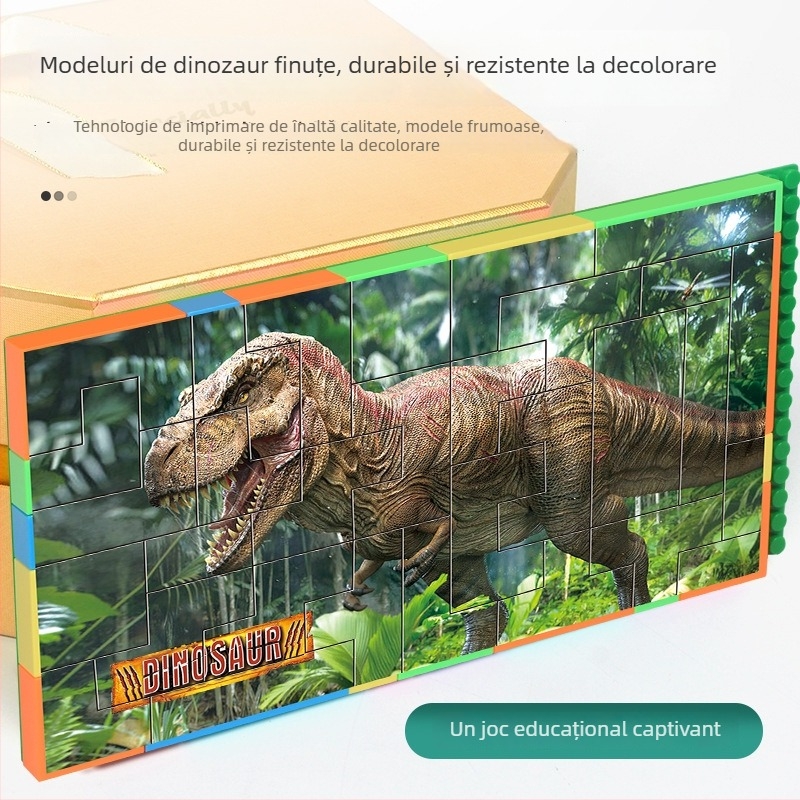 Puzzle 3D din plastic cu blocuri de dinozauri – DIY, pentru copii 7-14 ani