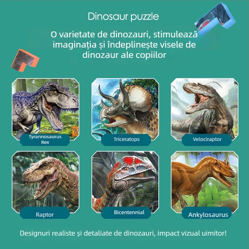 Puzzle 3D din plastic cu blocuri de dinozauri – DIY, pentru copii 7-14 ani