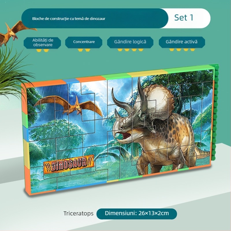Puzzle 3D din plastic cu blocuri de dinozauri – DIY, pentru copii 7-14 ani