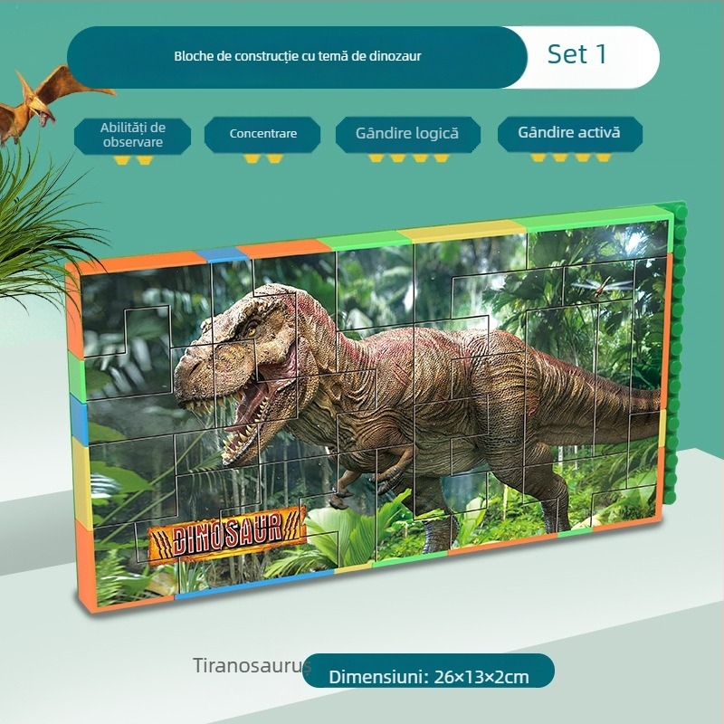 Puzzle 3D din plastic cu blocuri de dinozauri – DIY, pentru copii 7-14 ani