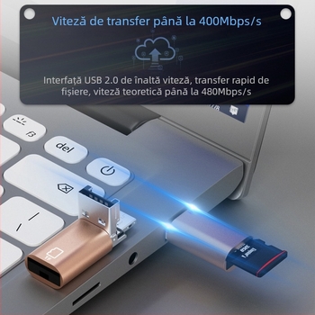 Cititor TF carduri 2 în 1 cu interfețe USB, Type-C și Lightning pentru telefoane mobile și tablete