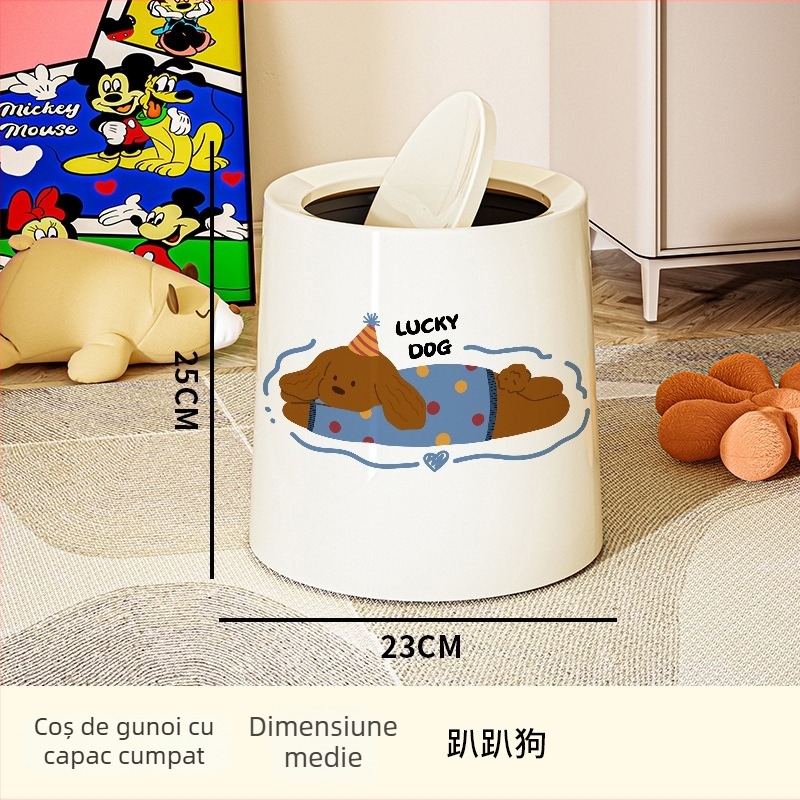 Coș de gunoi din plastic, în formă de butoi, capacitate 12 L+, pentru uz casnic, deschidere prin apăsare
