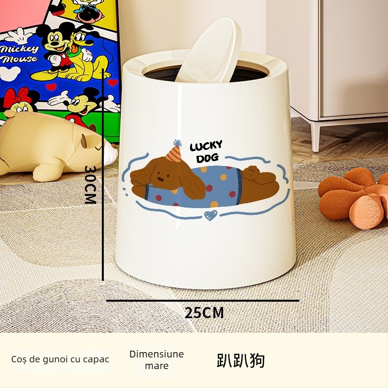Coș de gunoi din plastic, în formă de butoi, capacitate 12 L+, pentru uz casnic, deschidere prin apăsare