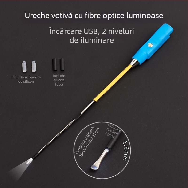 Shunwanjia Lingură strălucitoare pentru urechi cu endoscop vizual, încărcare USB, oțel inoxidabil