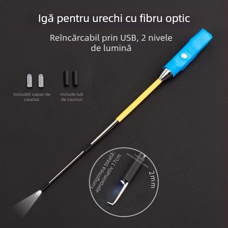 Shunwanjia Lingură strălucitoare pentru urechi cu endoscop vizual, încărcare USB, oțel inoxidabil
