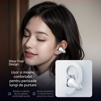 Căști Bluetooth cu conductivitate osoasă, design clip-on, wireless, rază 15 m, baterie 8+ ore, Bluetooth 5.0, pentru apeluri și muzică