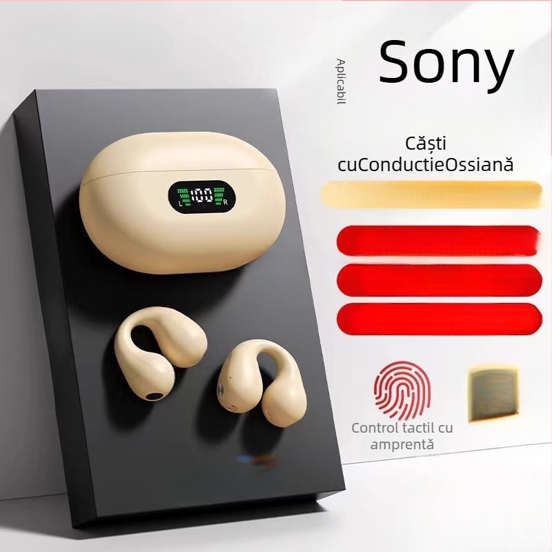 Căști Bluetooth cu conductivitate osoasă, design clip-on, wireless, rază 15 m, baterie 8+ ore, Bluetooth 5.0, pentru apeluri și muzică