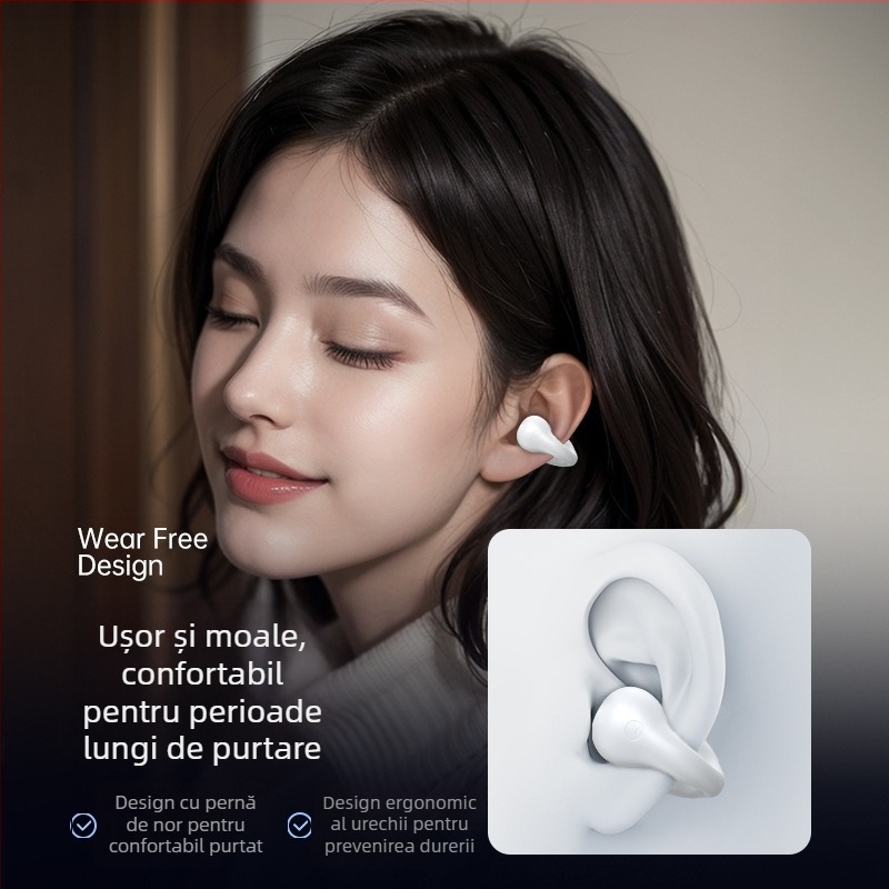Căști Bluetooth cu conductivitate osoasă, design clip-on, wireless, rază 15 m, baterie 8+ ore, Bluetooth 5.0, pentru apeluri și muzică