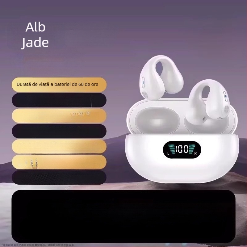 Căști Bluetooth cu conductivitate osoasă, design clip-on, wireless, rază 15 m, baterie 8+ ore, Bluetooth 5.0, pentru apeluri și muzică