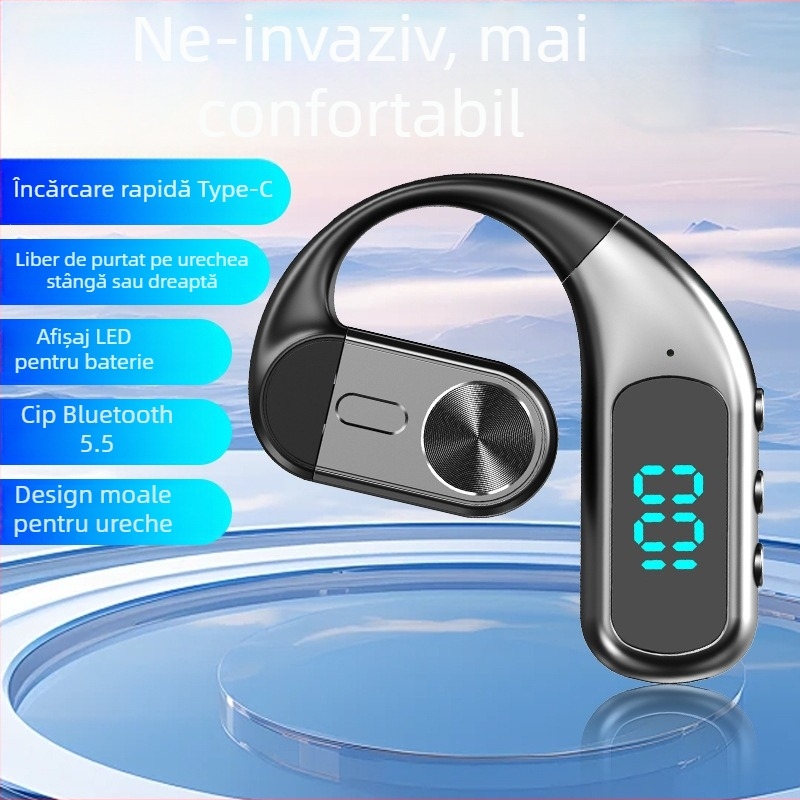 Headset Bluetooth cu conductivitate aeriană, pentru un singur ureche, montat la ureche, Bluetooth 5.5, rază 10 m, autonomie >8 h