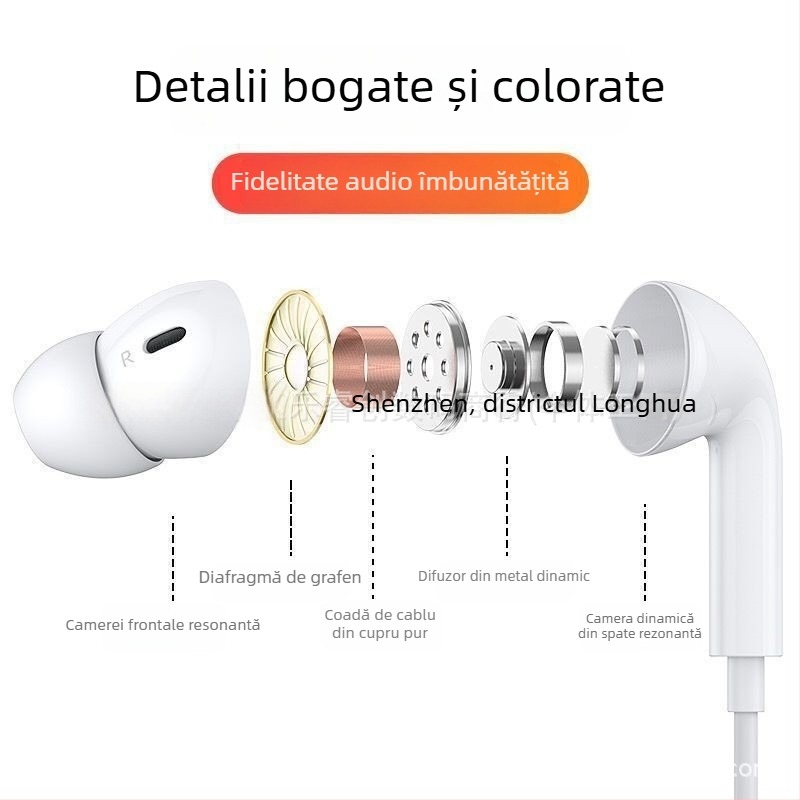 Adaptor 3,5 mm la USB-C pentru căști Apple cu fir (generațiile 2 și 3) – Android compatibil, design in-ear