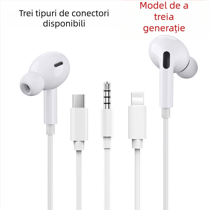 Adaptor 3,5 mm la USB-C pentru căști Apple cu fir (generațiile 2 și 3) – Android compatibil, design in-ear