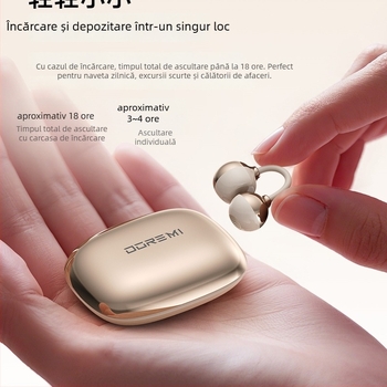 Căști Bluetooth cu transmisie prin os, clemă pentru ureche, design deschis, stil sport, traducere AI cu traducere simultană, autonomie baterie 0–4 h