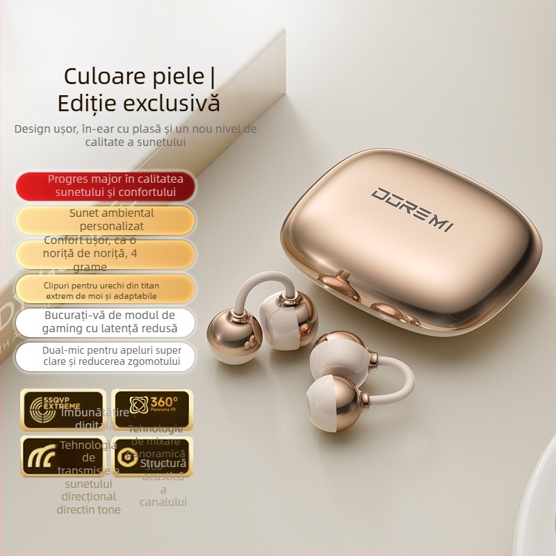 Căști Bluetooth cu transmisie prin os, clemă pentru ureche, design deschis, stil sport, traducere AI cu traducere simultană, autonomie baterie 0–4 h