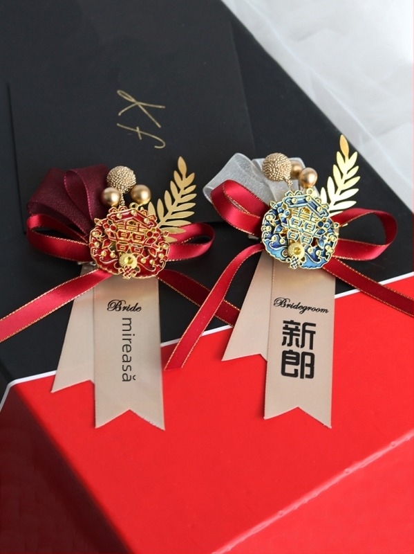 Set complet de corsaje de nuntă pentru însoțirea la nuntă, corsaje pentru încheieturi în stil chinezesc, gata de cadou