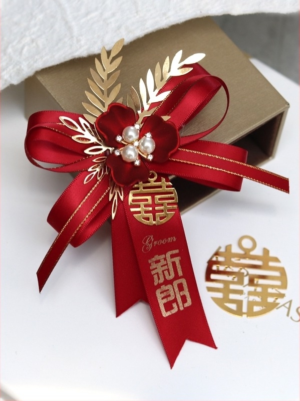 Set complet de corsaje de nuntă pentru însoțirea la nuntă, corsaje pentru încheieturi în stil chinezesc, gata de cadou