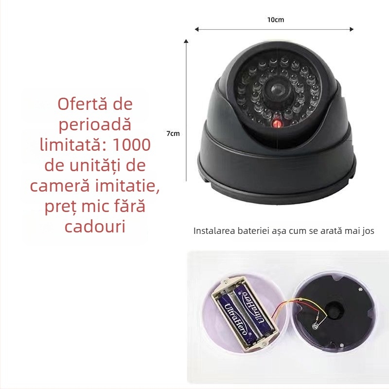 Cameră de supraveghere falsă pentru interior, cu LED, carcasă din plastic și accesorii de protecție