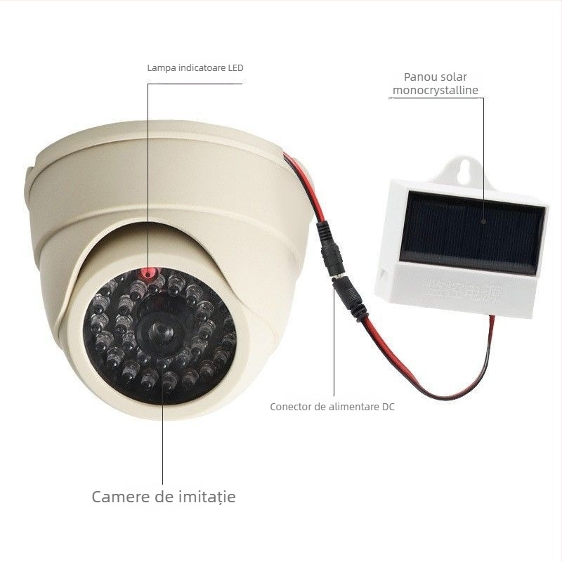Cameră de supraveghere falsă pentru interior, cu LED, carcasă din plastic și accesorii de protecție