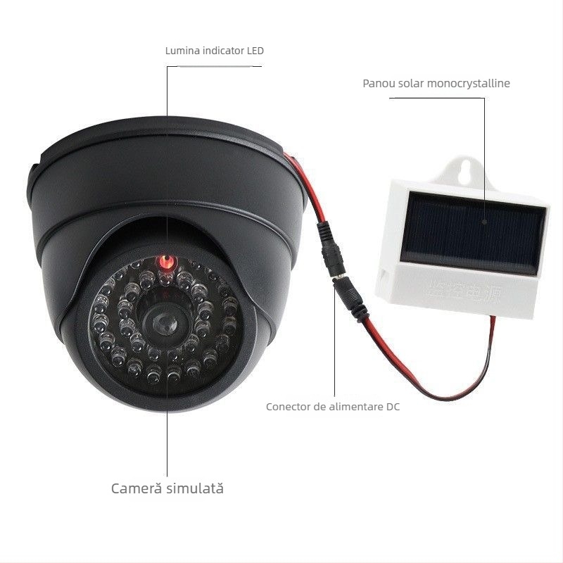 Cameră de supraveghere falsă pentru interior, cu LED, carcasă din plastic și accesorii de protecție