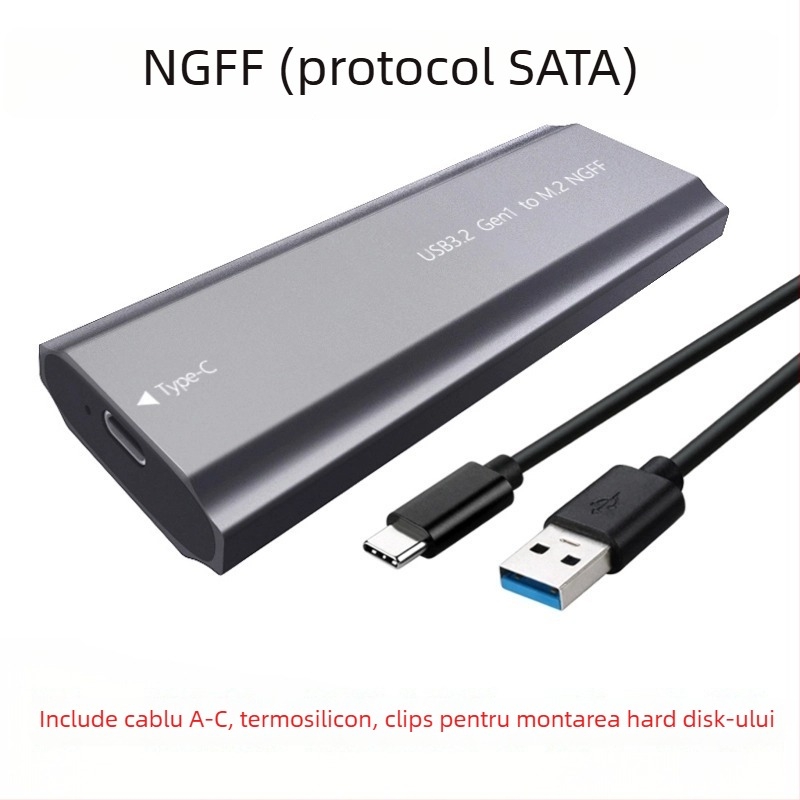 Carcasă M.2 pentru SSD cu USB 3.1 Type-C – aliaj de aluminiu, protocol dual NGFF/MVMe, până la 8TB, model TNP07