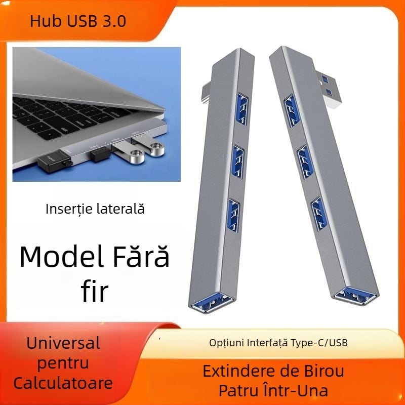 USB 3.0 expander multiport pentru laptop cu docking Type-C, splitter de 2 porturi, fără alimentare externă