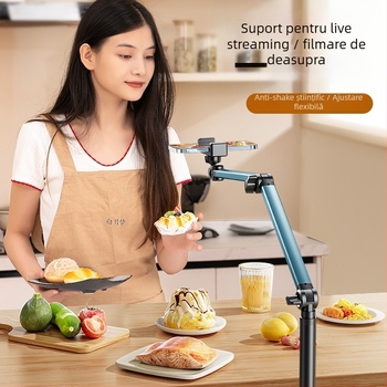Suport de podea pentru telefon mobil cu sistem cu role pentru streaming live și filmare de sus; universal pentru telefoane și tablete; ABS + metal