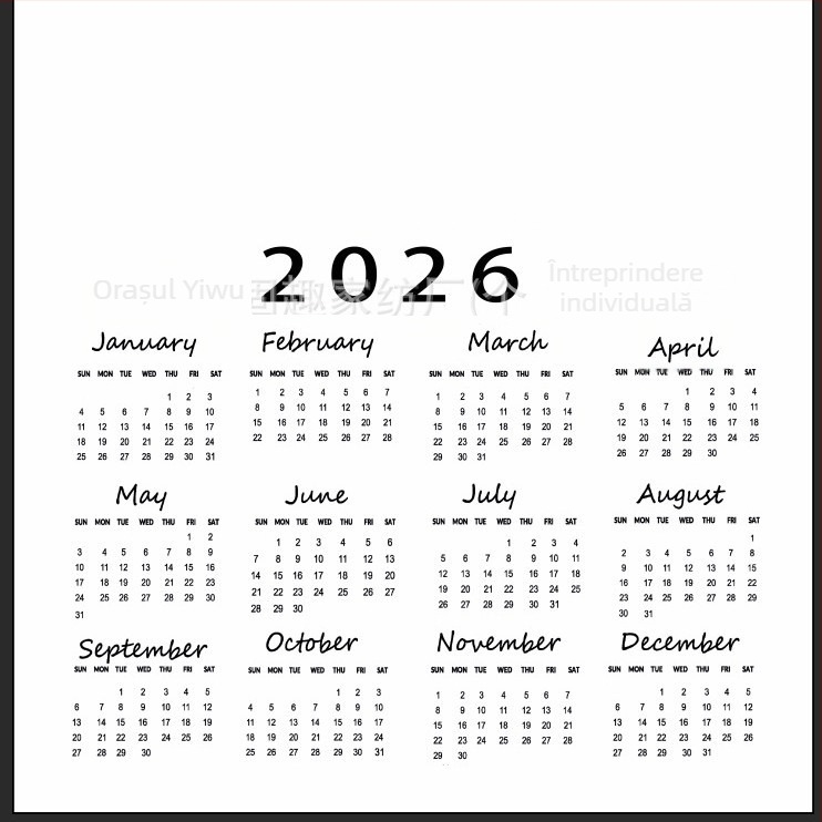 2026 Calendar țesut cu vopsire vegetală, goblen din pânză și pluș scurt, 100% poliester, imprimare digitală prin transfer termic, stil modern minimalist, formă dreptunghiulară