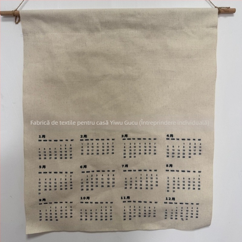 2026 Calendar țesut cu vopsire vegetală, goblen din pânză și pluș scurt, 100% poliester, imprimare digitală prin transfer termic, stil modern minimalist, formă dreptunghiulară