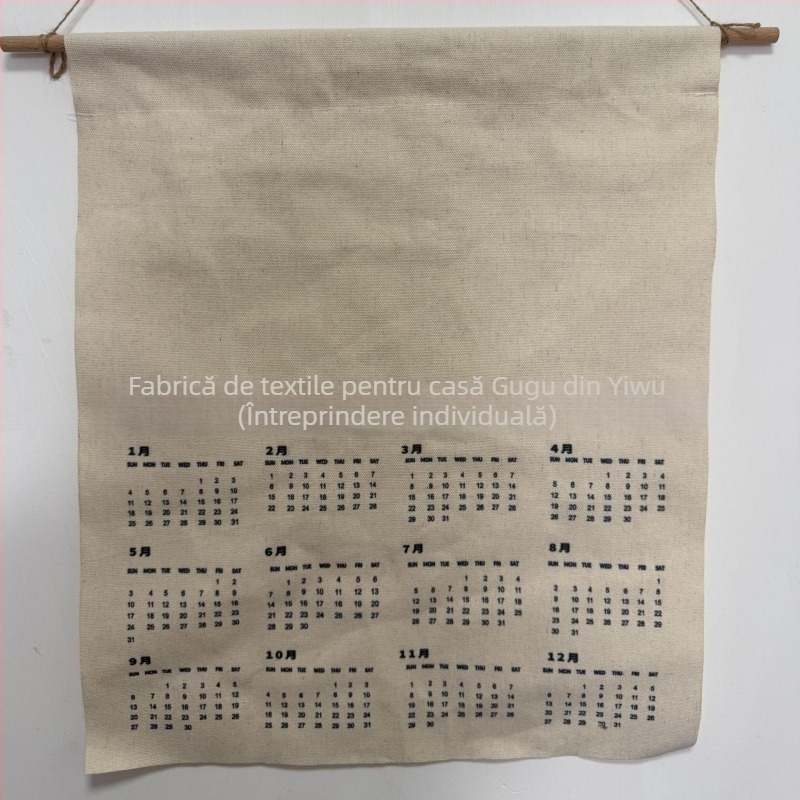 2026 Calendar țesut cu vopsire vegetală, goblen din pânză și pluș scurt, 100% poliester, imprimare digitală prin transfer termic, stil modern minimalist, formă dreptunghiulară